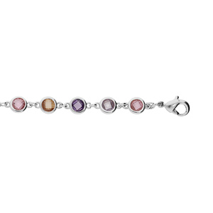 Bracelet en argent rhodié massif tutti frutti chaîne avec oxydes ronds multi couleurs 16+3cm