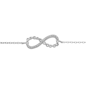 Bracelet en argent rhodié chaîne avec motif infini et oxydes blancs sertis 16+3cm