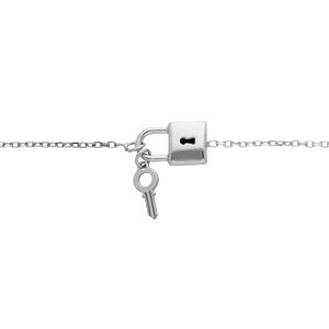 Bracelet en argent rhodié chaîne avec cadenas et clef 16+3cm