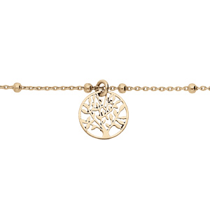Bracelet en argent et dorure jaune fine boules pampille motif arbre de vie 16+3cm