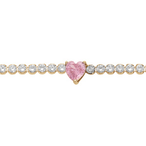 Bracelet en argent et dorure jaune rivière d’oxydes blancs et coeur au centre en oxyde rose 16+3cm