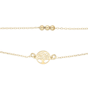 Bracelet en argent et dorure jaune double chaîne arbre de vie et boules 16+3cm