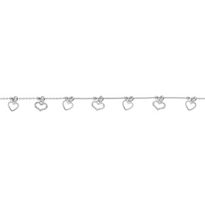 Bracelet argent rhodié pampilles coeurs lisses et givrés  réglable 16 à 19cm