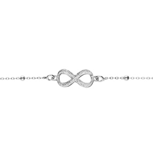 Bracelet argent rhodié chaîne boules avec infini givréréglable 16 à 19cm