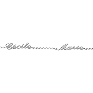Bracelet en argent chaîne maille forçat avec découpe anglaise 2 prénoms – longueur 18,5cm réglable 17cm