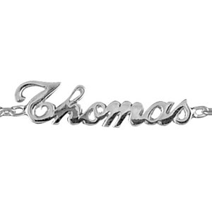 Bracelet en argent chaîne maille forçat avec découpe anglaise 3 prénoms au milieu – longueur 18,5cm réglable 17cm