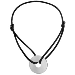 Bracelet en argent cordon noir coulissant avec disque à graver au milieu