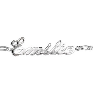 Bracelet en argent chaîne mailles 1+1 largeur 2mm avec découpe anglaise 1 prénom – longueur 18,5cm réglable 17cm