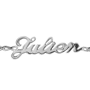 Bracelet en argent chaîne mailles 1+1 largeur 2mm avec découpe anglaise 3 prénoms – longueur 18,5cm réglable 17cm