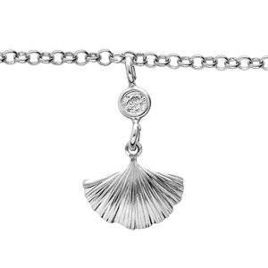 Bracelet en argent rhodié chaîne avec pampille pétale et 1 oxyde blanc serti clos 16+2cm