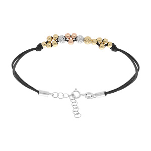Bracelet en argent et dorure boules grises, roses et dorées 16+3cm