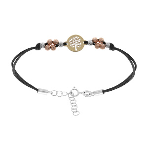 Bracelet en argent et dorure boules 3 tons et pastille arbre de vie 16+3cm