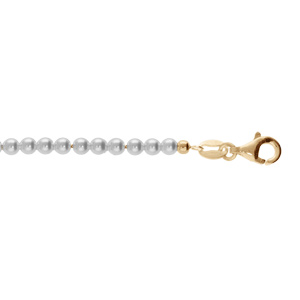 Bracelet en argent et dorure jaune en perles blanche de synthèse 3mm longueur 15.5+3cm