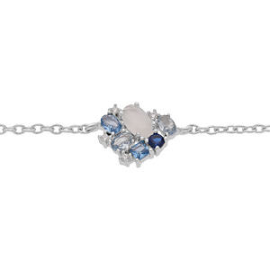 Bracelet en argent rhodié chaîne avec géométrie d’oxydes bleus et blancs 16+2cm
