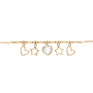 Bracelet en argent et dorure jaune chaîne avec pampilles coeurs , étoiles 16+3cm
