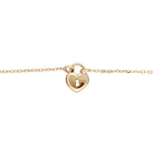 Bracelet en argent et dorure jaune chaîne avec coeur serrure 16+3cm