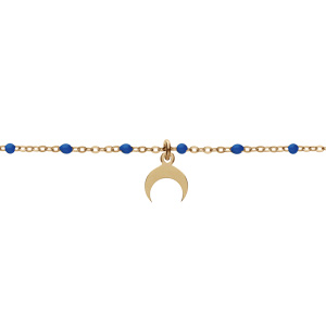 Bracelet en argent et dorure jaune chaîne avec boules couleur bleues pampille demi-lune 15+3cm