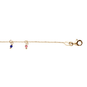 Bracelet en argent et dorure jaune chaîne avec pampilles empierrés multi couleurs 15+3cm