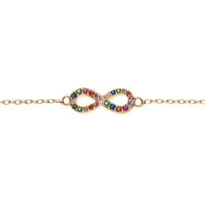 Bracelet en argent et dorure jaune chaîne avec motif infini empierrés multi couleurs et 15+3cm
