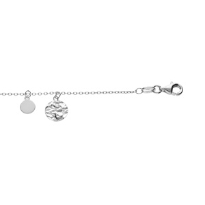 Bracelet en argent rhodié chaîne avec pampilles pastilles lisses et martelée 16+3cm