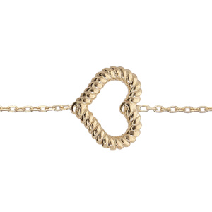 Bracelet en argent rhodié et dorure jaune chaîne avec coeur torsadé évidé 16+3cm