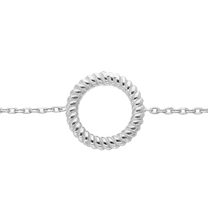 Bracelet en argent rhodié chaîne avec cercle torsadé évidé 16+3cm