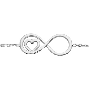 Bracelet en argent rhodié chaîne avec motif infini et coeur 16+3cm