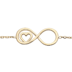 Bracelet en argent rhodié et dorure jaune chaîne avec motif infini et coeur 16+3cm