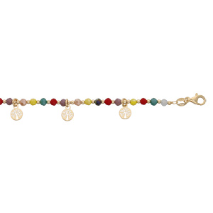 Bracelet en argent et dorure jaune pierres facetés et pampilles arbre de vie 16+3cm