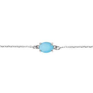 Bracelet argent rhodié oxyde ovale 8 x 6mm bleu clair opaque  réglable 16 à 19cm