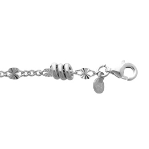 Bracelet en argent rhodié pastilles diamantées et rondelles 16+3cm
