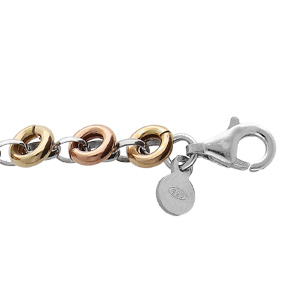 Bracelet en argent rhodié rondelles dorure rose et jaune 16+3cm