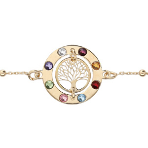 Bracelet en argent et dorure jaune chaîne avec cercle arbre de vie contour pierres multi couleurs 16