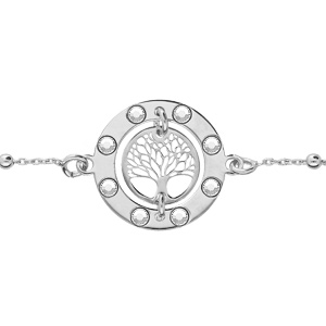 Bracelet en argent rhodié chaîne avec pastille arbre de vie ciselé et oxydes blancs 16+3cm