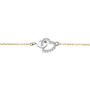 Bracelet chaîne doré jaune et coeur et cercle entrelacé argent rhodié avec oxyde blanc  réglable 16 à 19cm