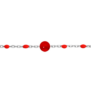 Bracelet en argent rhodié avec perles rouges et pierre Agate rouge véritable 16+3cm