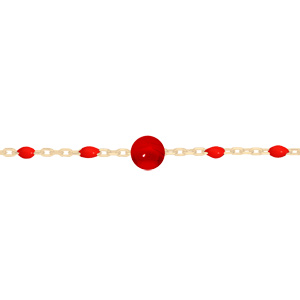 Bracelet en argent et dorure jaune chaîne avec perles rouge et pierre Agate rouge véritable 16+3cm