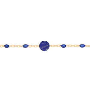 Bracelet en argent et dorure jaune chaîne avec perles bleu foncé et pierre Lapis Lazuli véritable 16+3cm