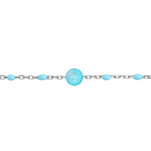 Bracelet en argent rhodié chaîne avec perles de couleur turquoise et pierre Hémimorphite véritable 16+3cm