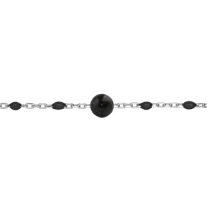 Bracelet en argent rhodié avec perles noires et pierre Agate noire véritable 16+3cm