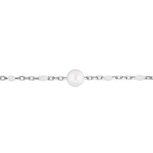 Bracelet en argent rhodié chaîne avec perles blanches et pierre de lune véritable 16+3cm
