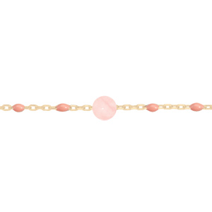 Bracelet en argent et dorure jaune chaîne avec perles rose et Quartz rose véritable 16+3cm