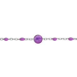 Bracelet en argent rhodié chaîne avec perles violettes et pierre Améthyste véritable 16+3cm