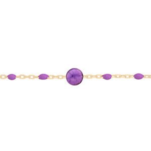 Bracelet en argent et dorure jaune chaîne avec perles violette et pierre Améthyste véritable 16+3cm