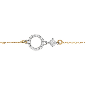 Bracelet argent rhodié et doré jaune cercle contour oxydes blancs réglable 16 à 19cm