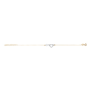 Bracelet argent rhodié et doré jaune coeur contour oxydes blancs réglable 16 à 19cm