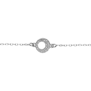 Bracelet argent rhodié cercle évidé oxydes blancs réglable 16 à 19cm