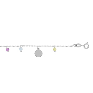 Bracelet en argent rhodié chaîne avec pampilles lisses et perles facetées 16+3cm