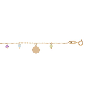 Bracelet en argent et dorure jaune chaîne avec pampilles coeurs évidés et perles facetées naturelles