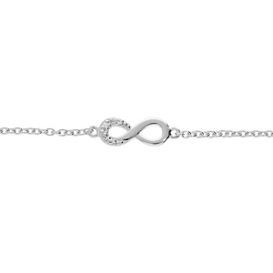 Bracelet en argent platiné chaîne avec infini oxydes blancs sertis 15+3cm